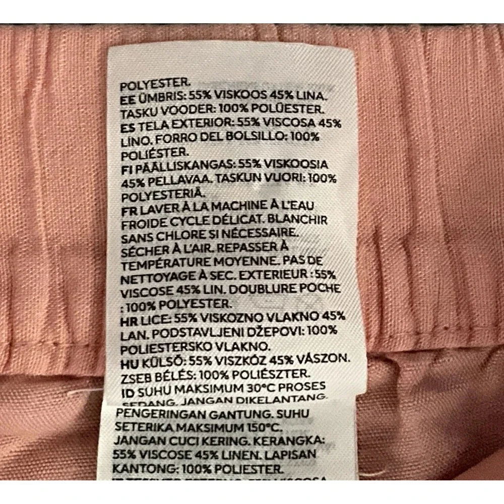 H&M Linen Blend Peach High Rise Wide‎ Leg Resort Summer Pants Womens Size 8